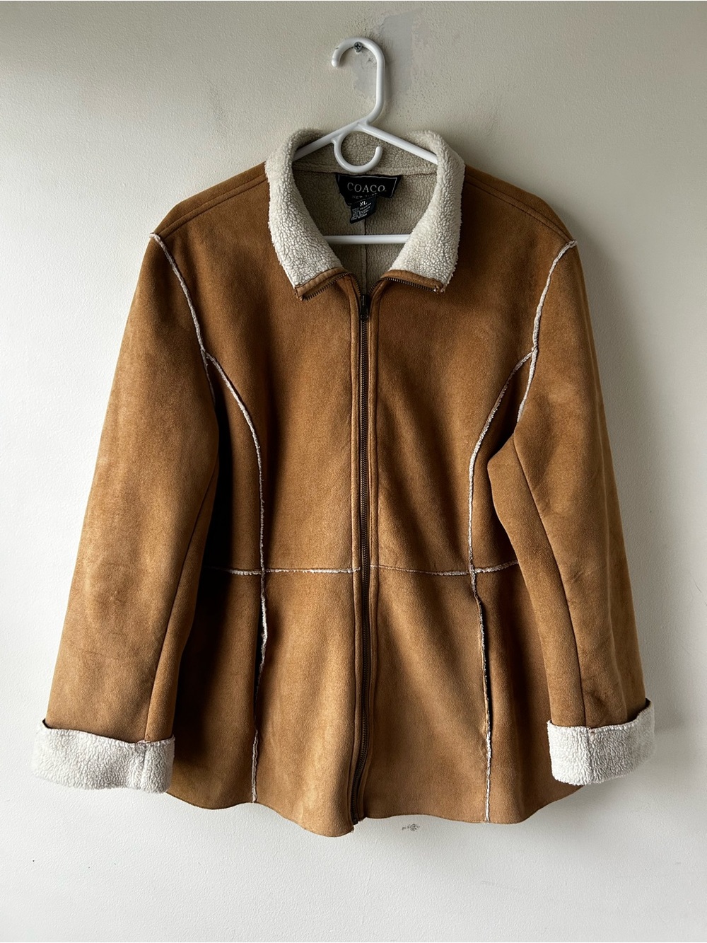Vintage Y2K Coaco Faux Suede Sherpa Lined Jacket Coat Tan Cream XL